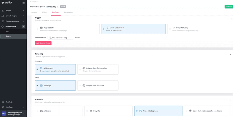 Sending contextual surveys with Userpilot.