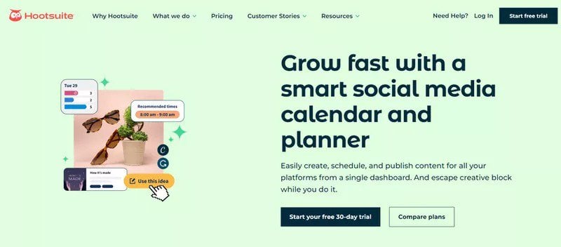 A clear value proposition example on Hootsuite's website
