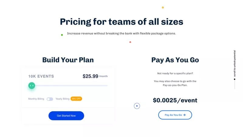 An example of a usage-based pricing page