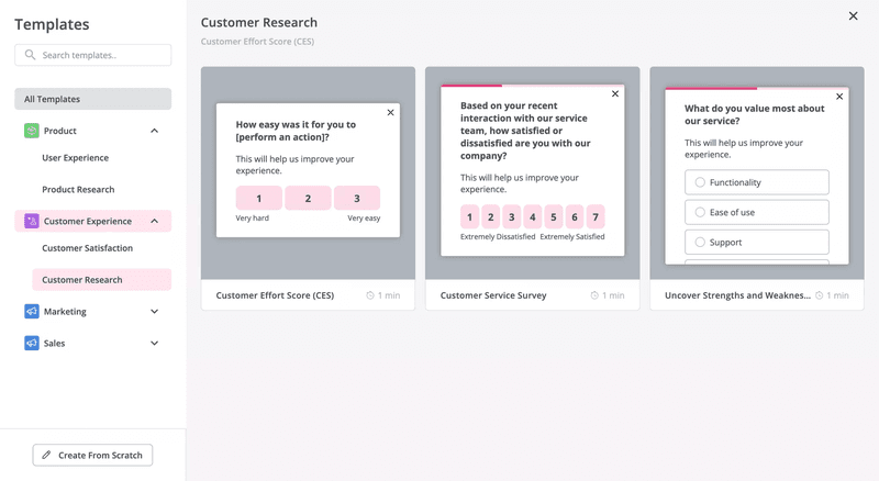 Create surveys using templates in Userpilot