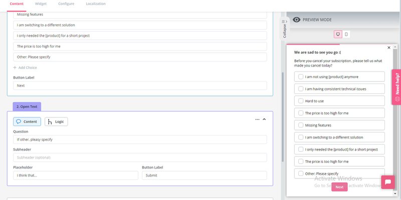 An example of a customer churn survey
