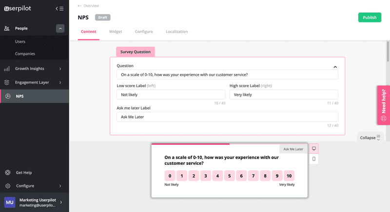 customer service nps survey example userpilot