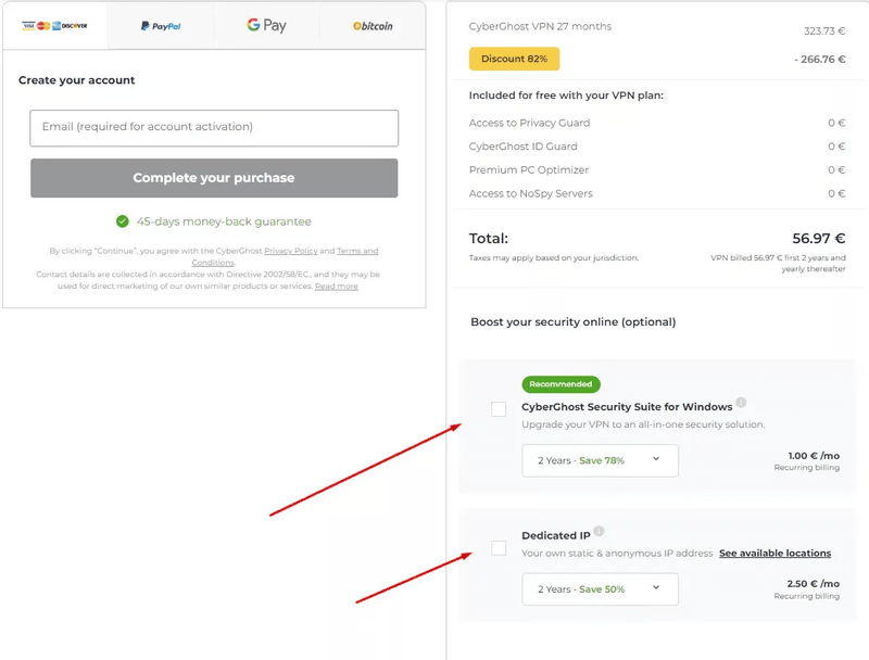 Cross-selling example from CyberGhost.