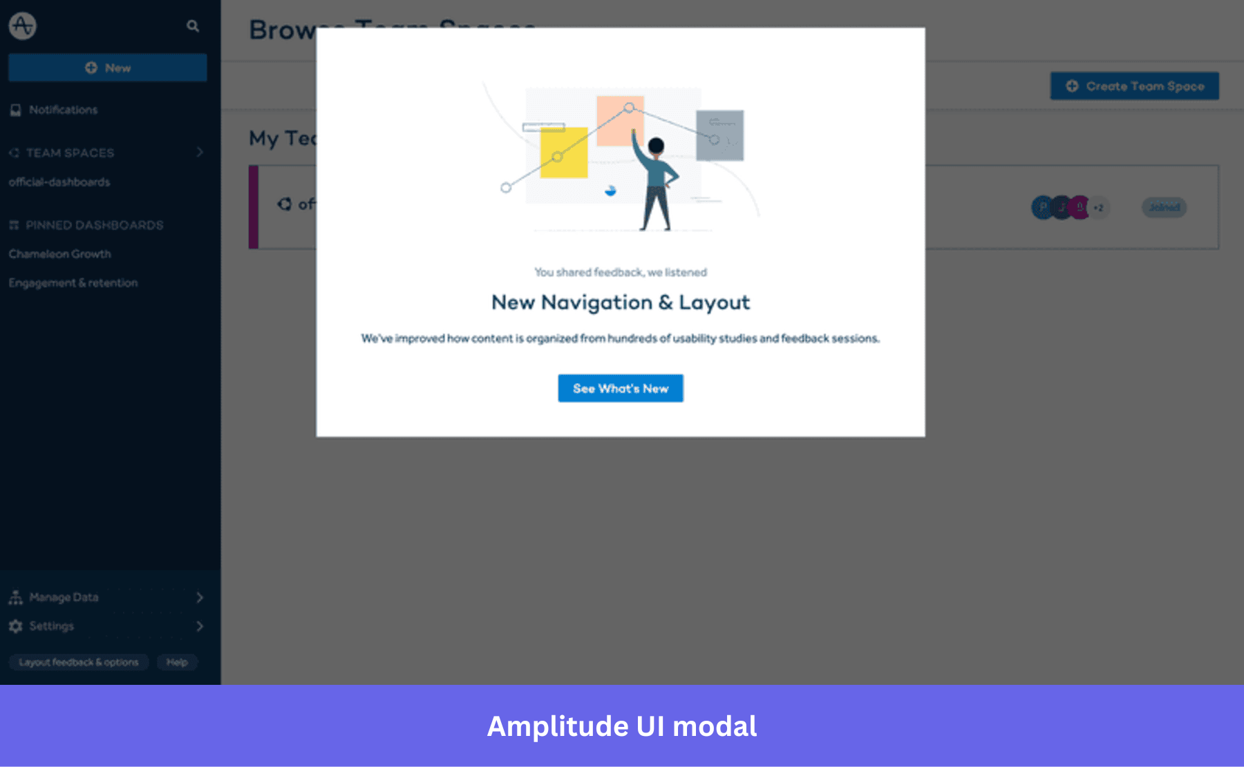 Amplitude new layout announcement modal example