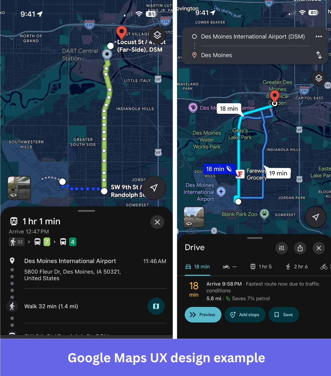 Google Maps UX design example