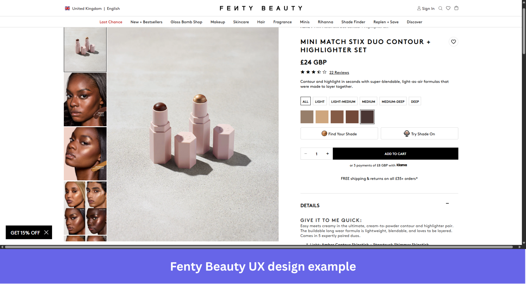 Fenty Beauty UX design example