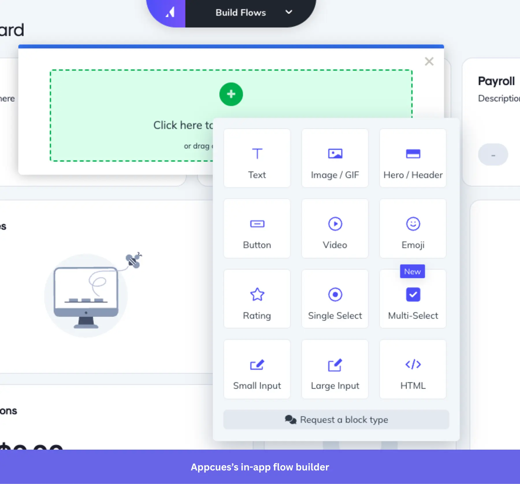 Screenshot of the Appcues Chrome extension builder interface.