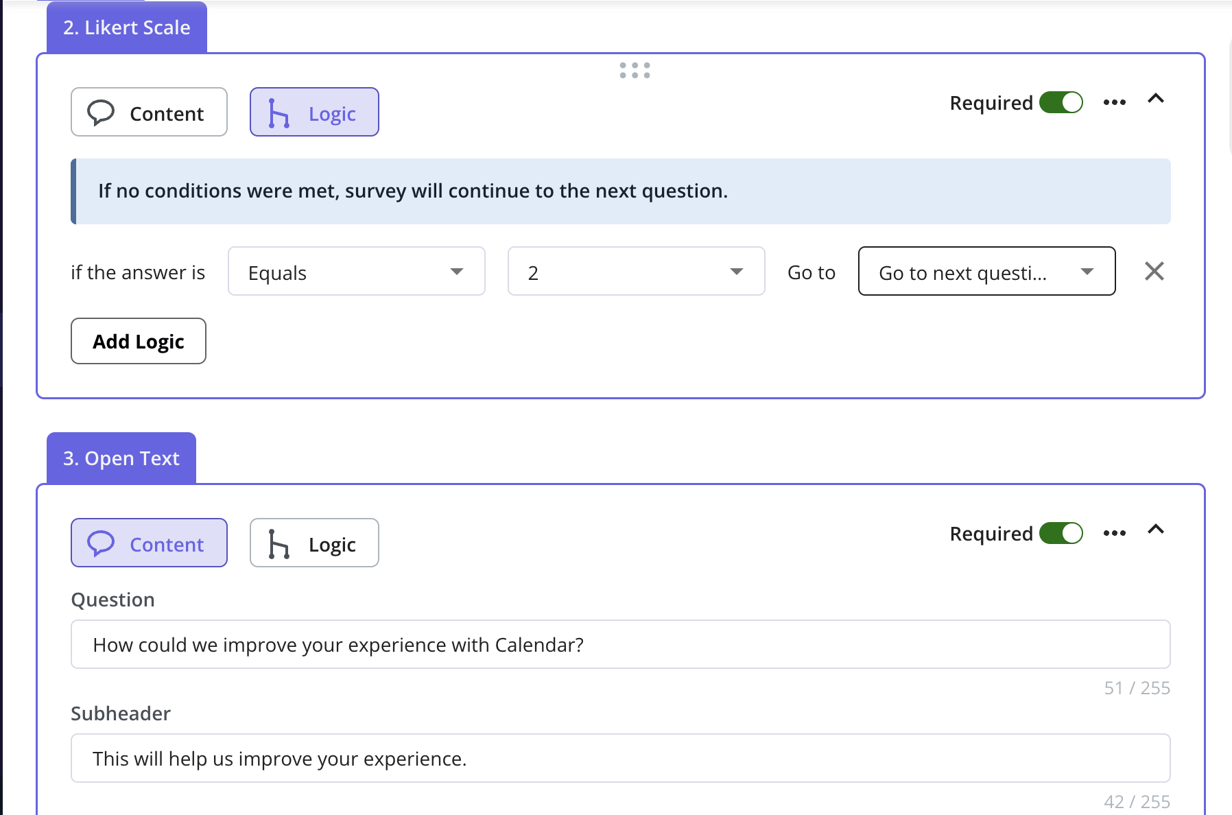 Example of survey logic in Userpilot