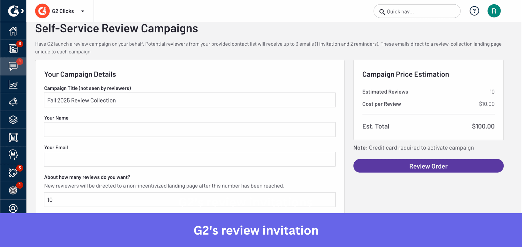 G2's review invitation feature