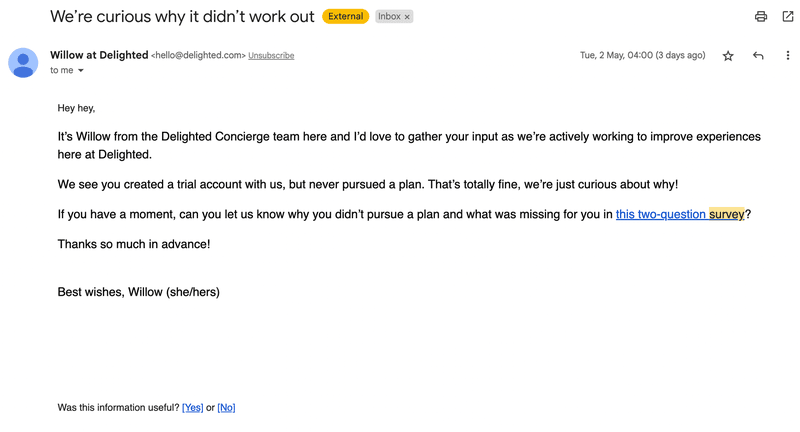 delighted email survey introduction