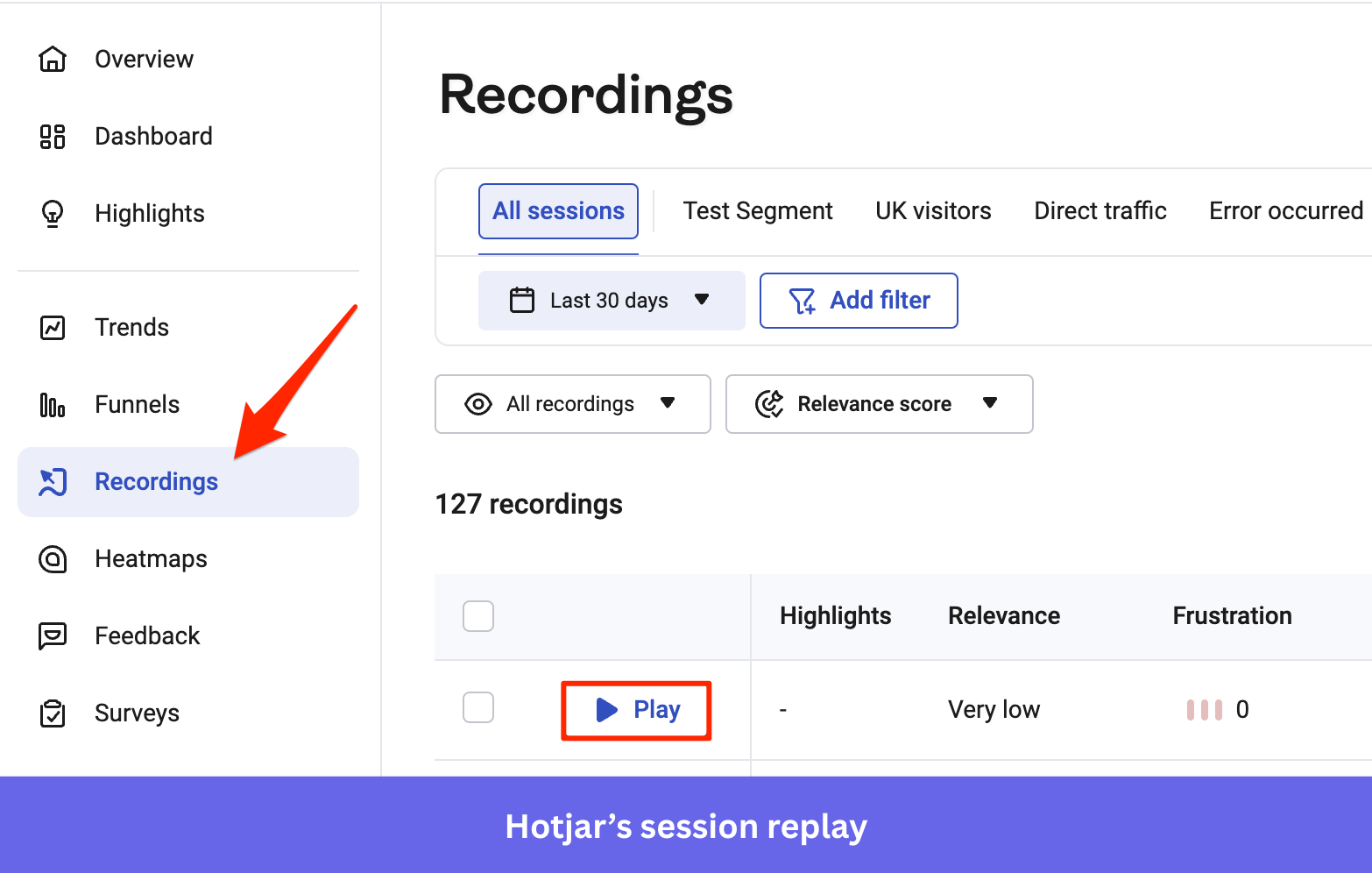 Hotjar's session replay feature