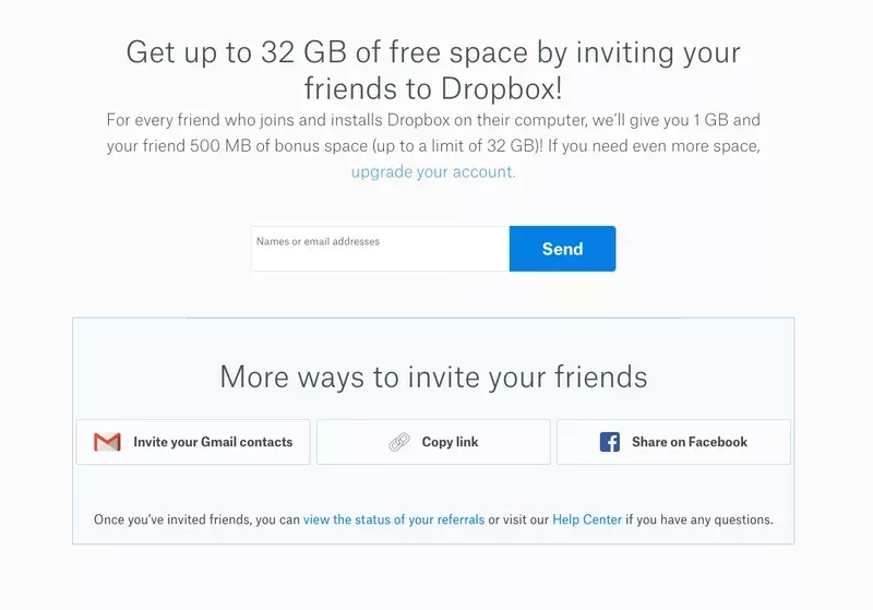Bottom-up tactics: Dropbox referral scheme