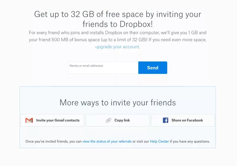 Dropbox referral scheme