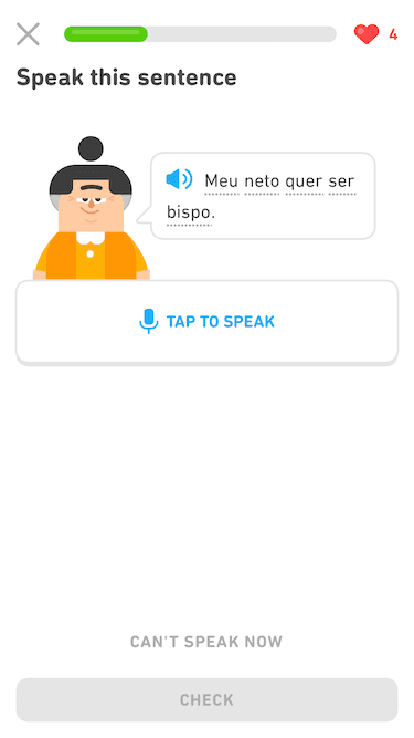 Duolingo conversational UX example