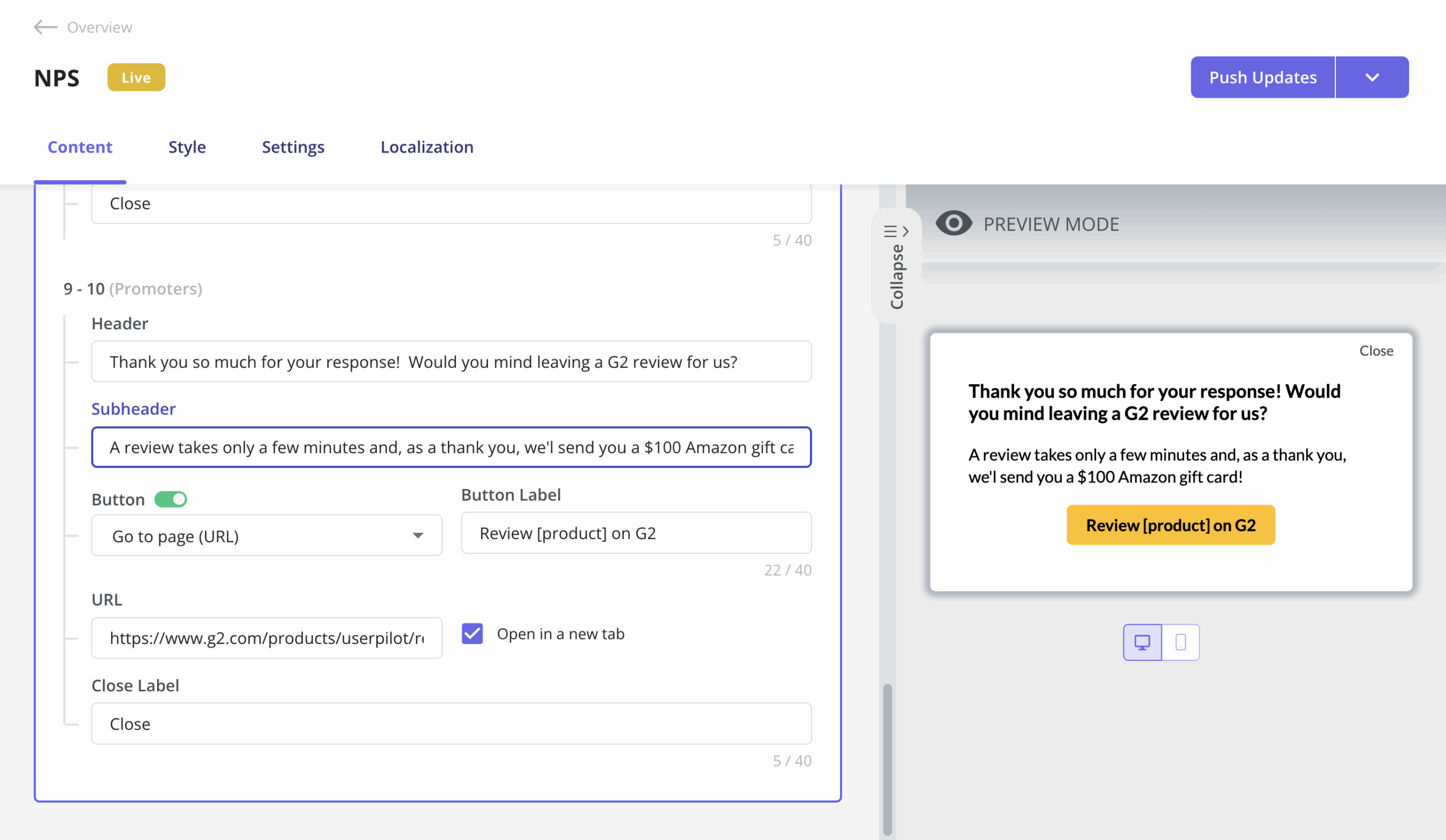 Invitations to interviews and reviews can be part of in-app surveys