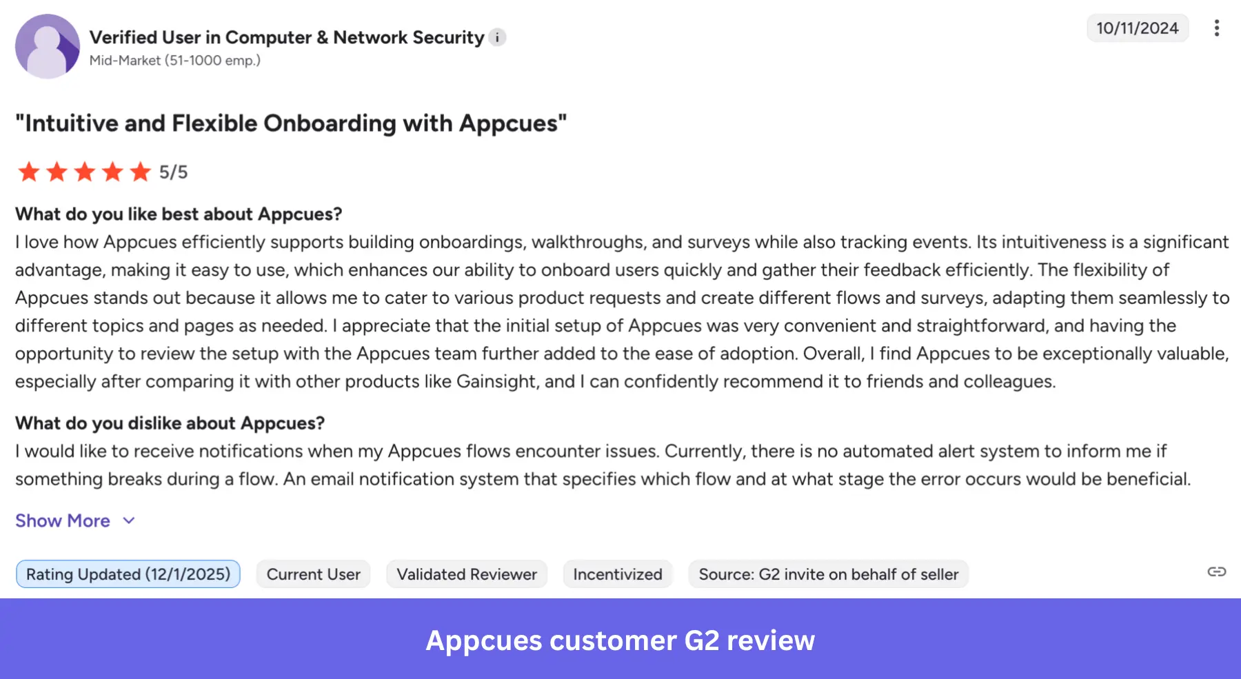 Appcues Customer review
