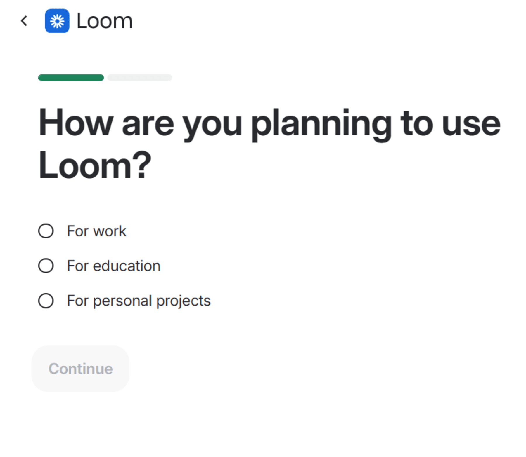 Loom's welcome survey question