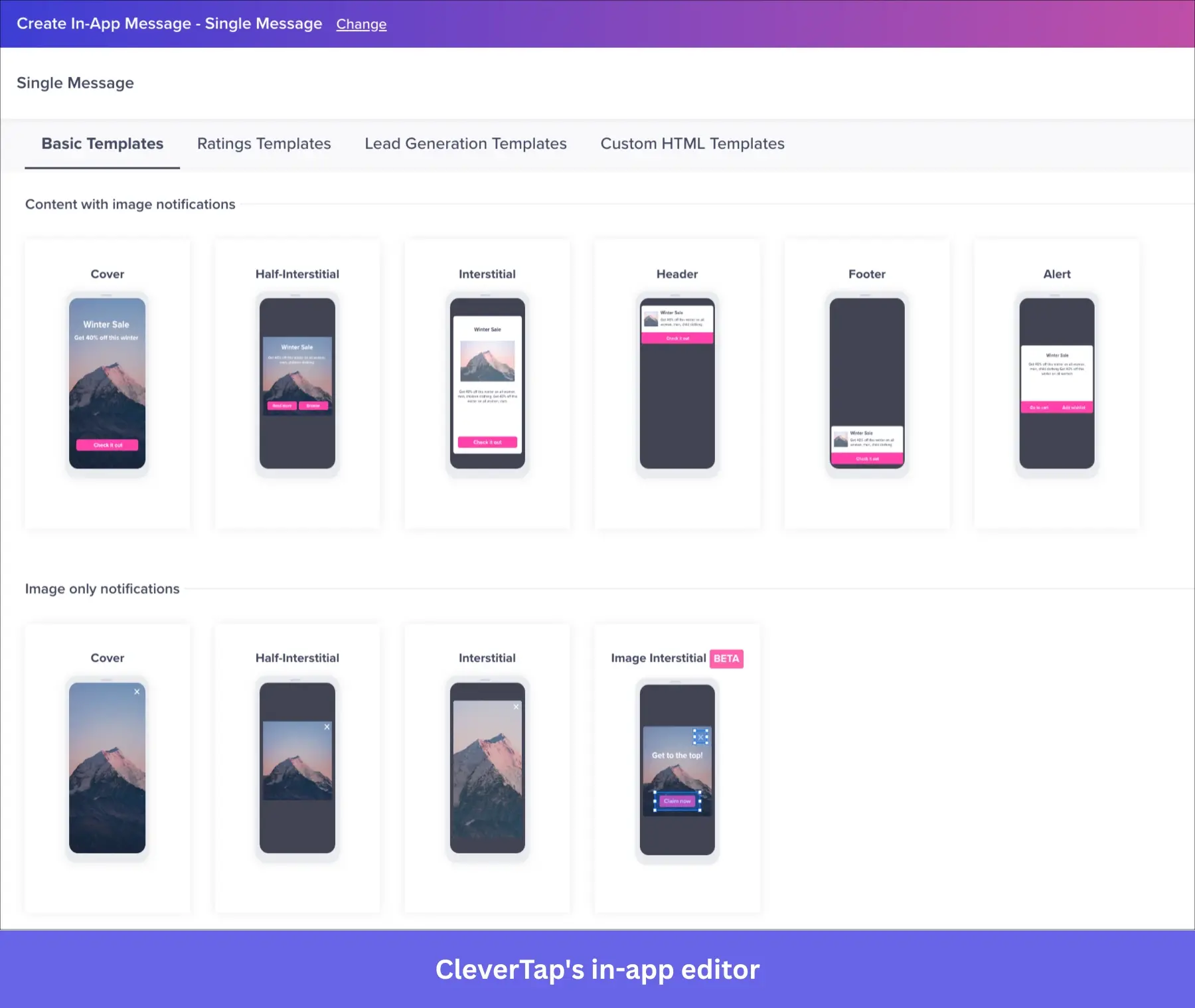 In-app editor in CleverTap.