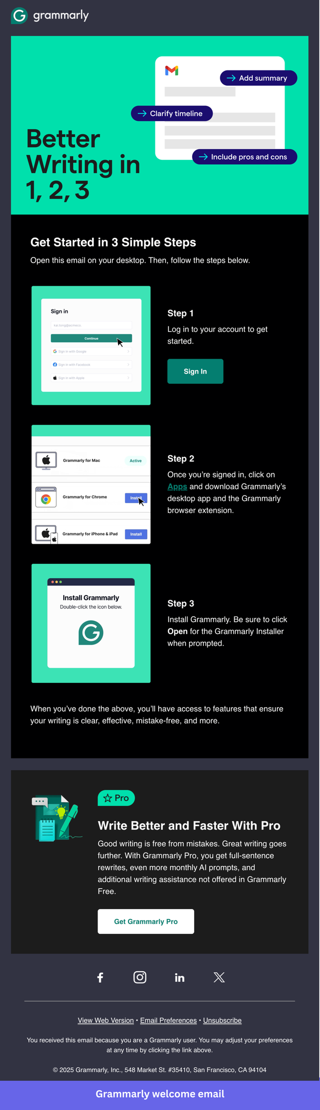 Grammarly welcome email