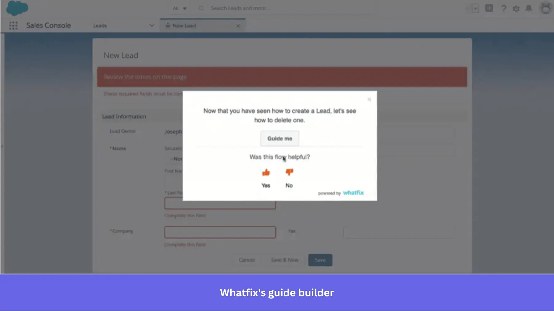 In-app guide built in Whatfix.