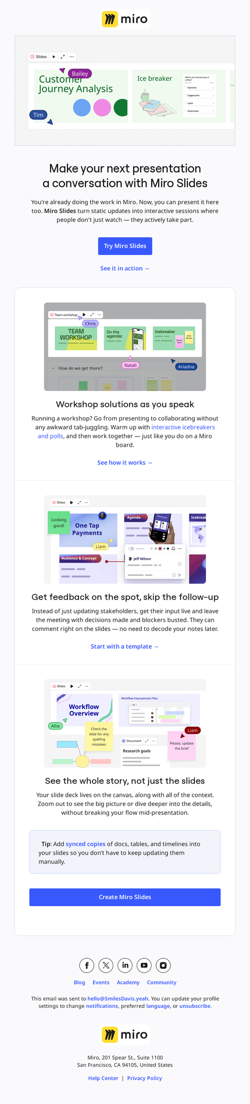 Miro slides feature launch email