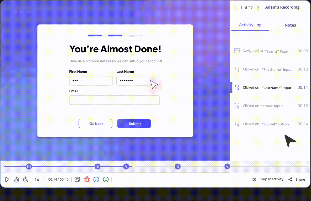 Userpilot's session replay interface