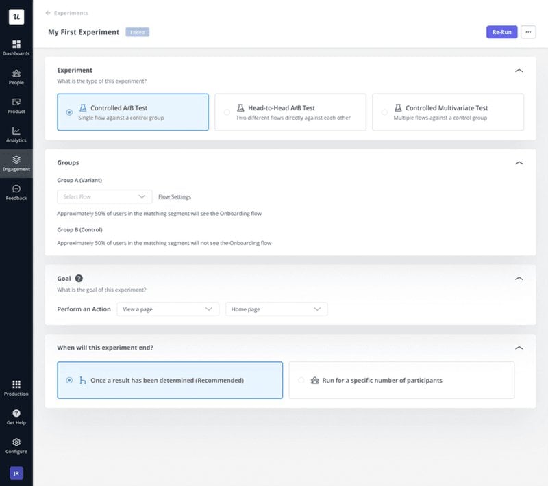 Screenshot of A/B testing