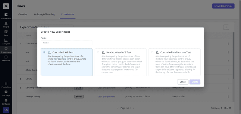 A/B and multivariate testing in Userpilot