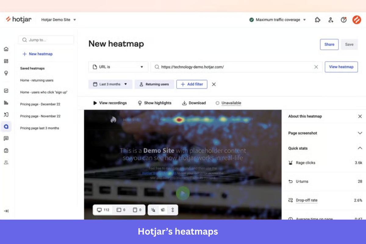 Hotjar's heatmaps and scroll analysis feature