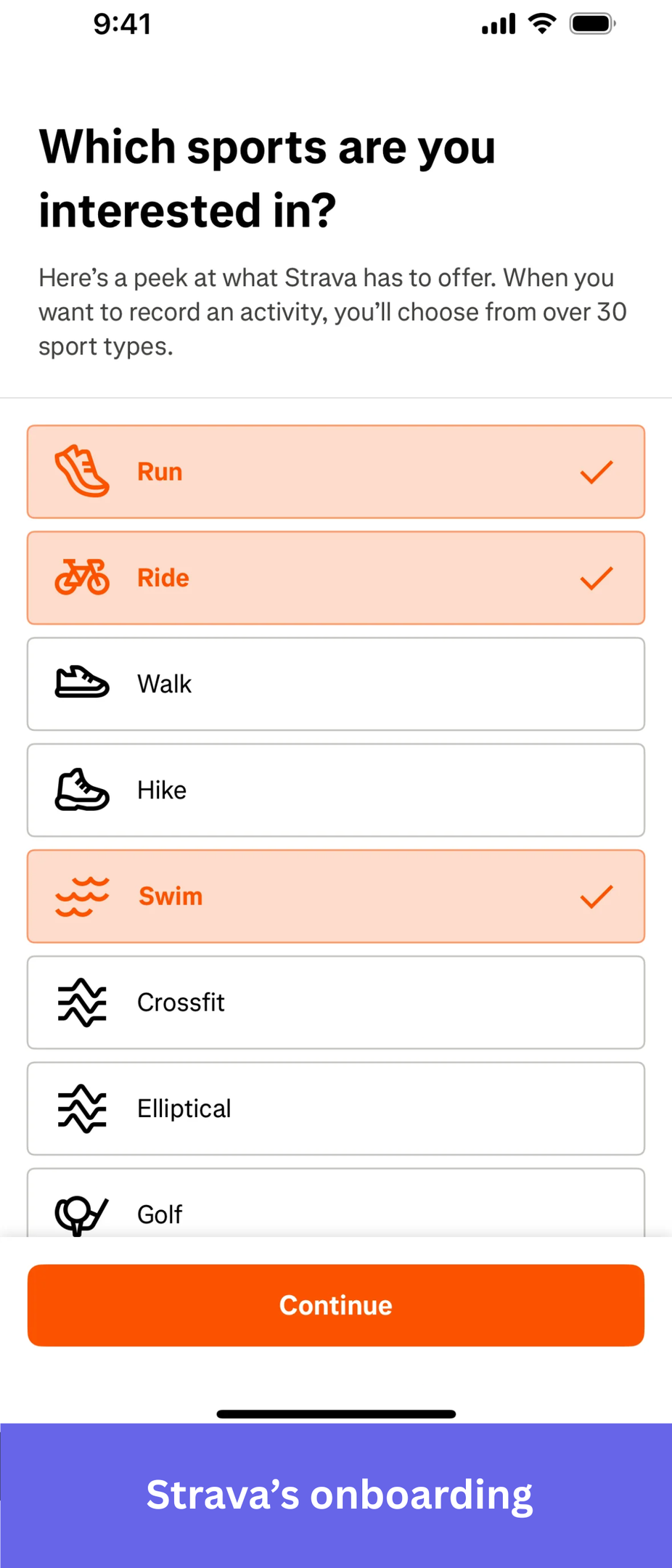 Strava normal onboarding process.