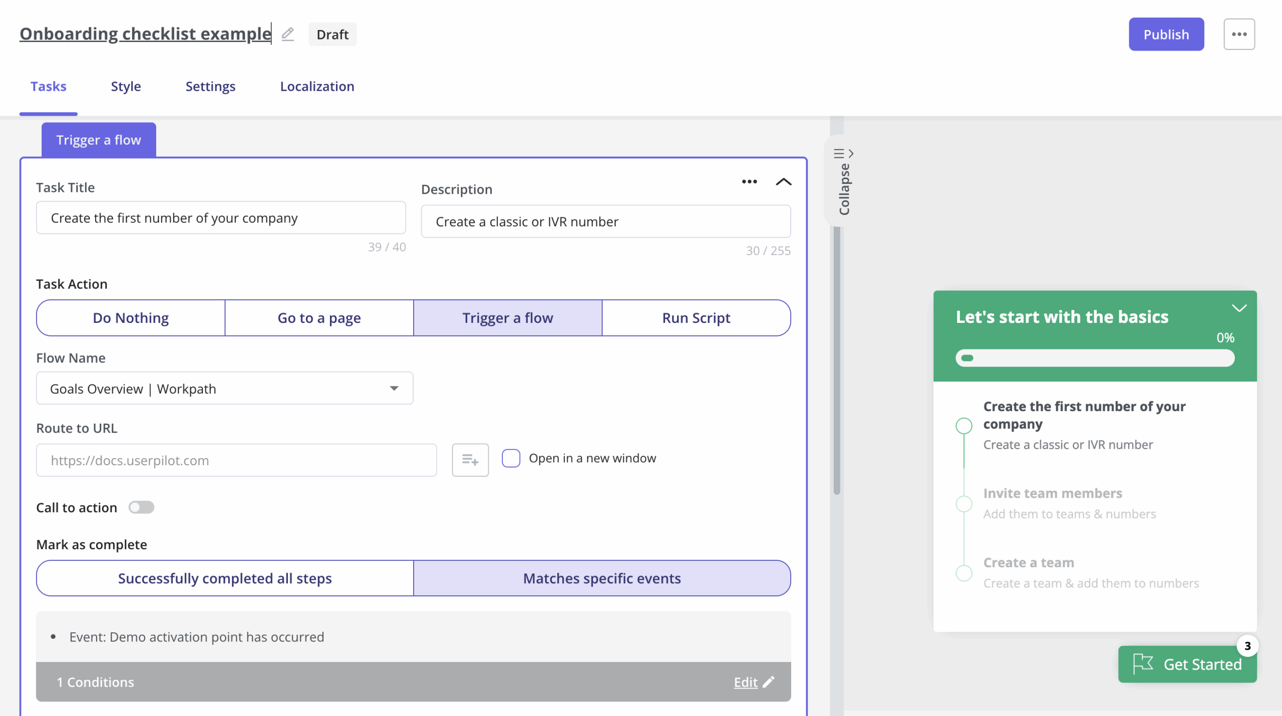 Userpilot's checklist editor