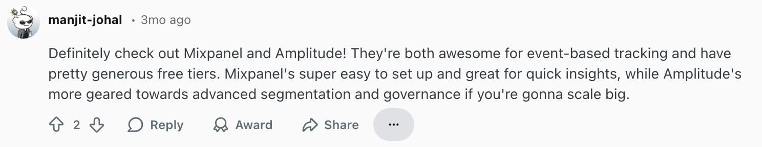 Reddit comment on the core use cases for Mixpanel and Amplitude.