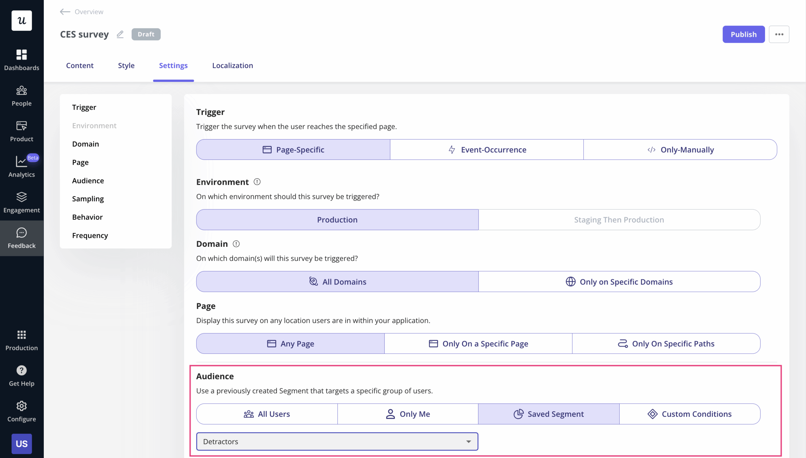 Userpilot helps to properly target surveys.
