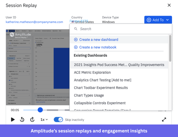 Amplitude's session replays and engagement insights feature