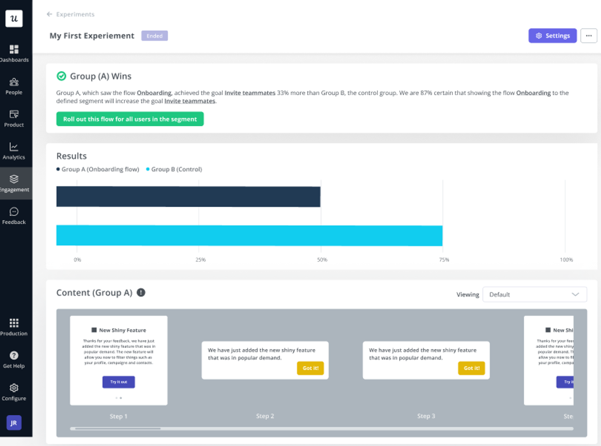 A/B test results in Userpilot