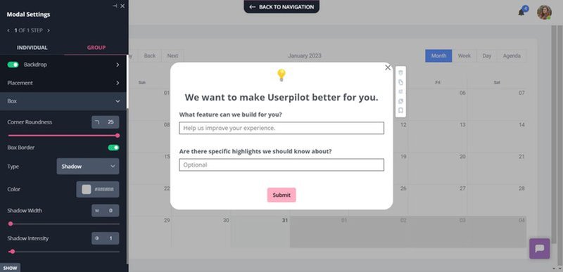 feature request widget userpilot