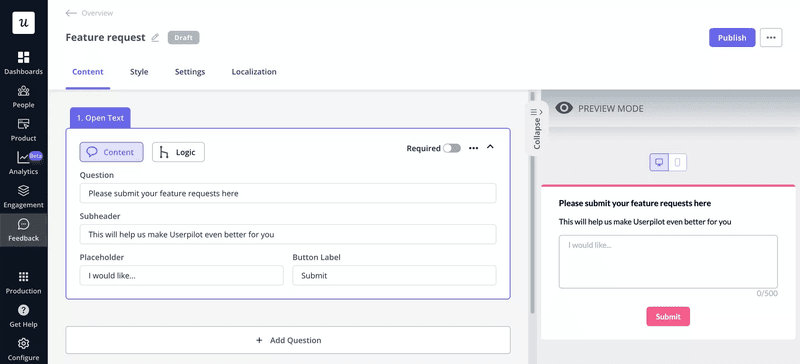 Survey builder in Userpilot