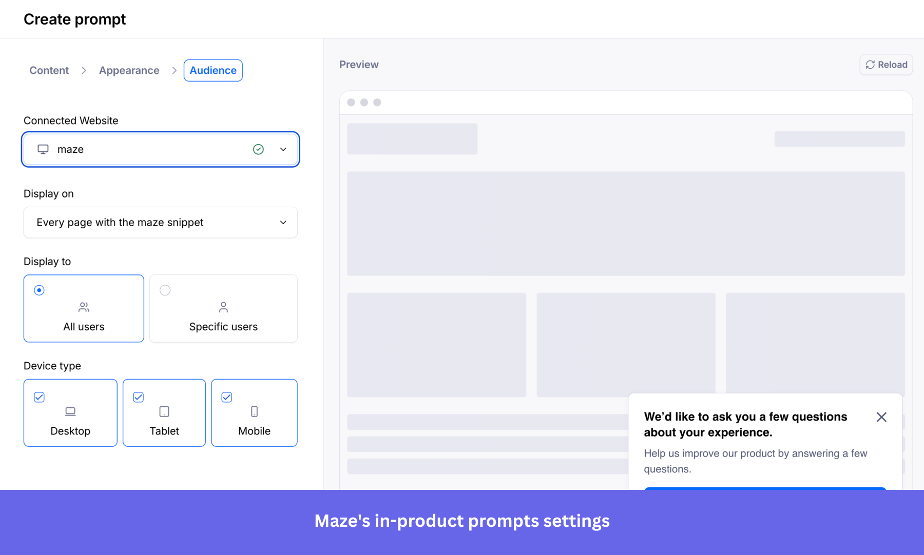 Maze in-product prompts settings