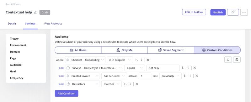 The options for segmenting customer in Userpilot