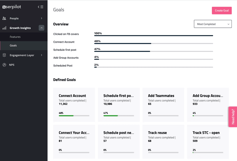 Goal tracking in Userpilot.