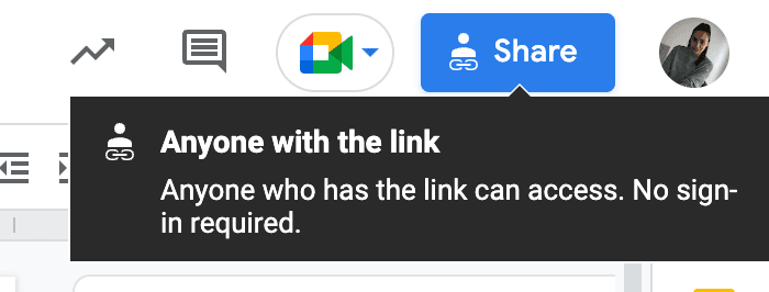Screenshot of Google Doc share button.