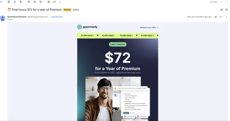 Grammarly-special-offer-email-click-funneling