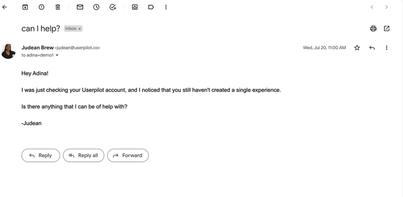 customer success process follow up email examplee userpilot