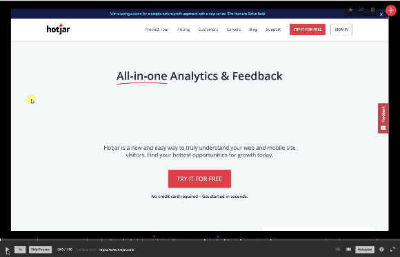 Hotjar’s session recording tool