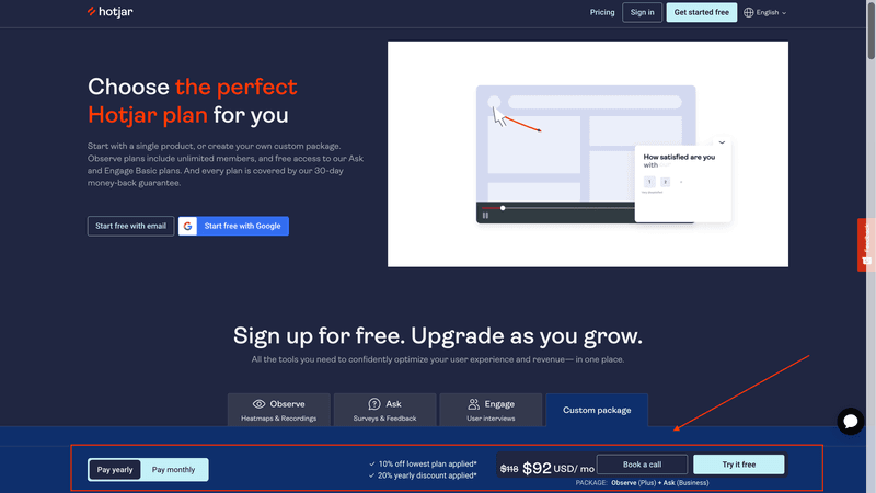 Hotjar usage-based pricing
