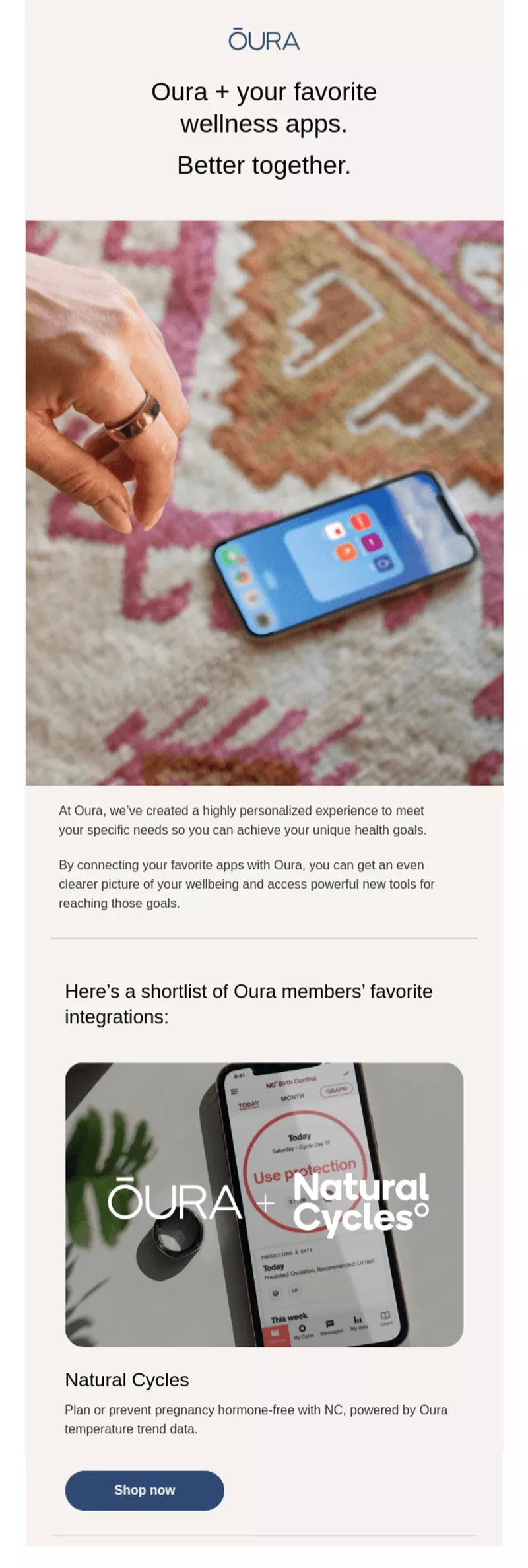 Oura's marketing email - saas renewals best practices