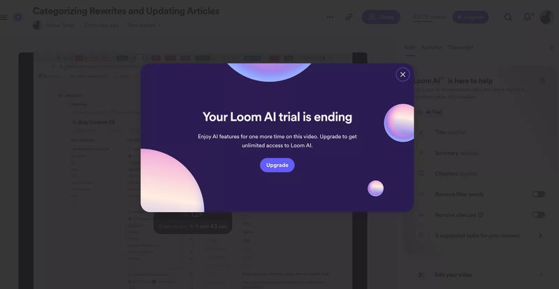 Loom's upgrade prompt.