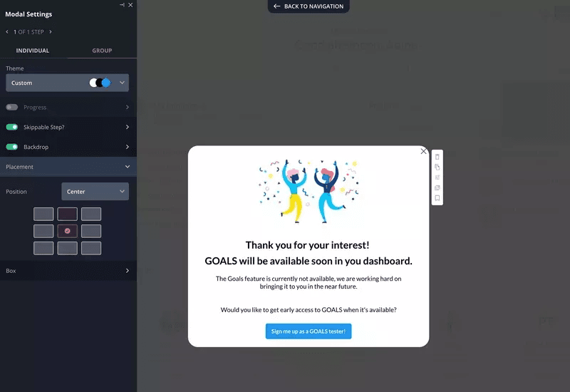 A modal explaining the reason for the fake test.