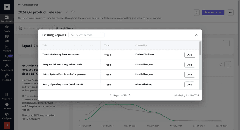 Report dashboard before optimization