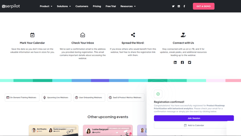 Userpilot webinar thank-you page